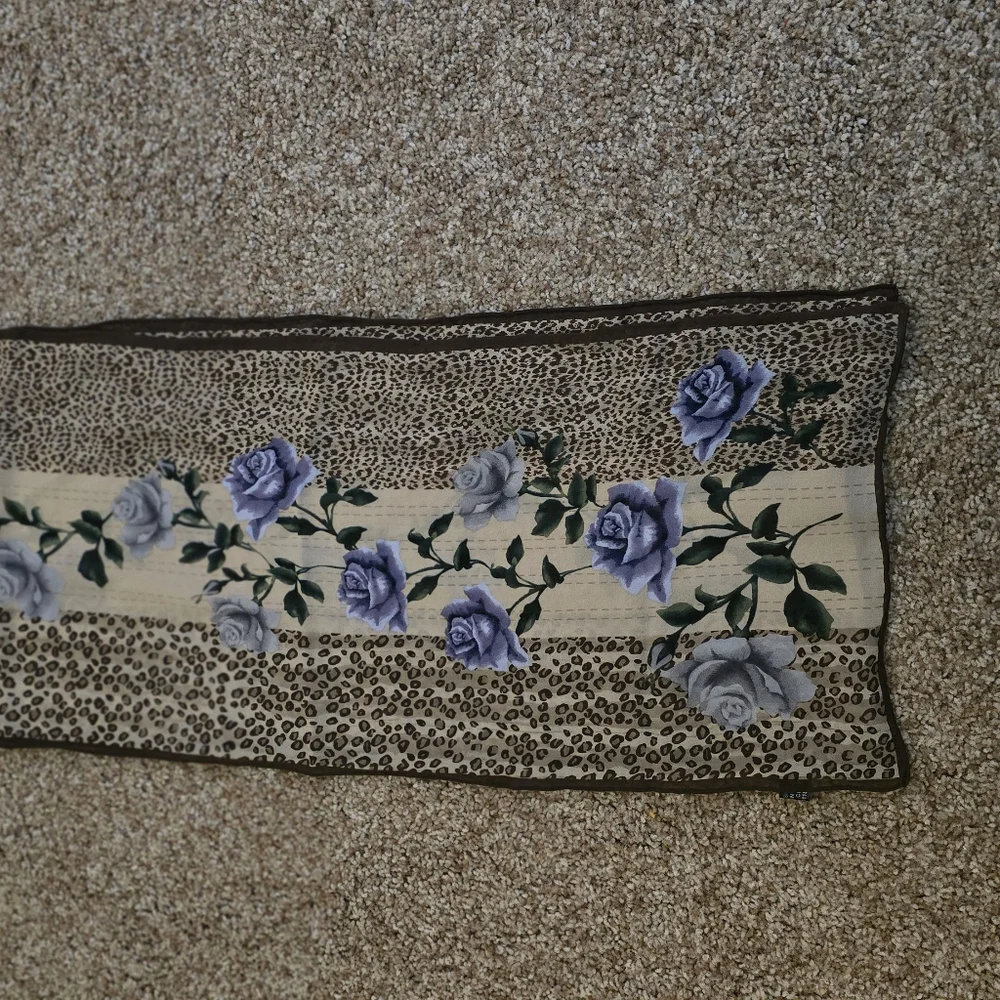 Floral Leopard Print Scarf, 100% silk, 54